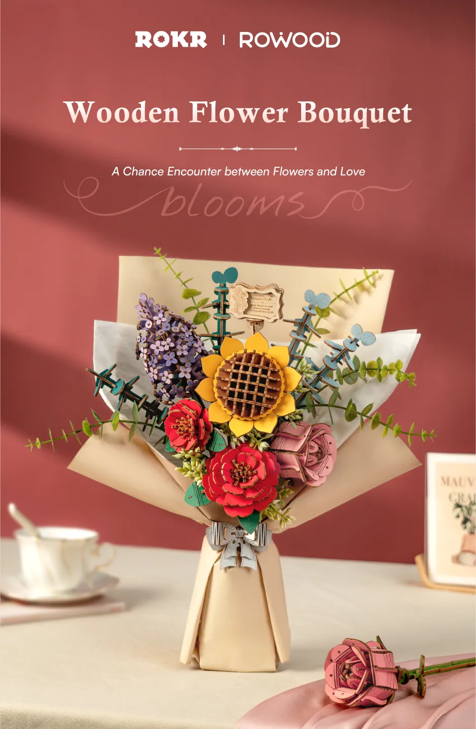 Buchet de Flori - Puzzle 3D din Lemn - 581 Piese - Rowood TW01H 01