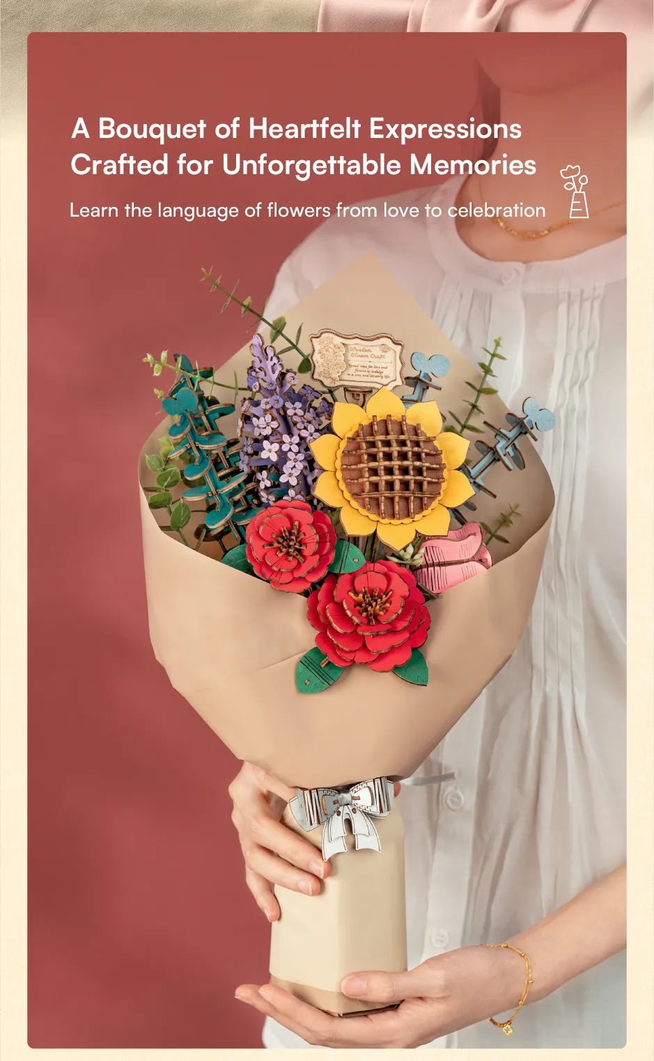Buchet de Flori - Puzzle 3D din Lemn - 581 Piese - Rowood TW01H 02