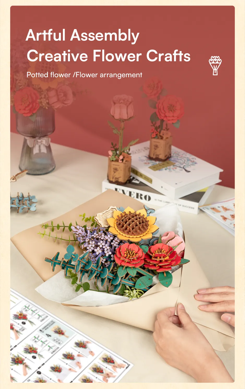 Buchet de Flori - Puzzle 3D din Lemn - 581 Piese - Rowood TW01H 04