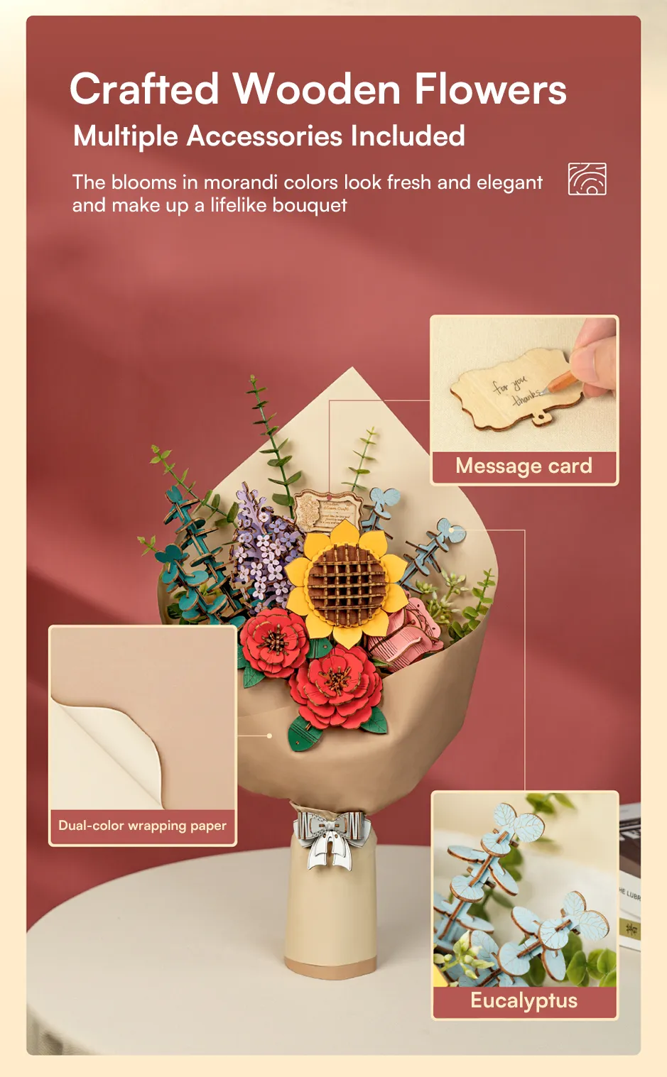 Buchet de Flori - Puzzle 3D din Lemn - 581 Piese - Rowood TW01H 07