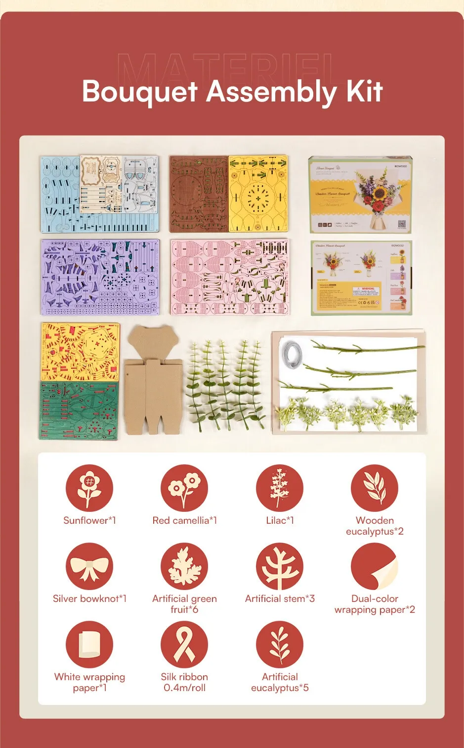Buchet de Flori - Puzzle 3D din Lemn - 581 Piese - Rowood TW01H 08